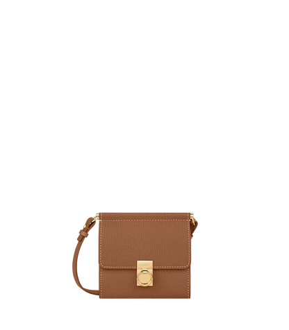 Crossbody Portemonnaie Numéro Sept - Camel Genarbtes Leder