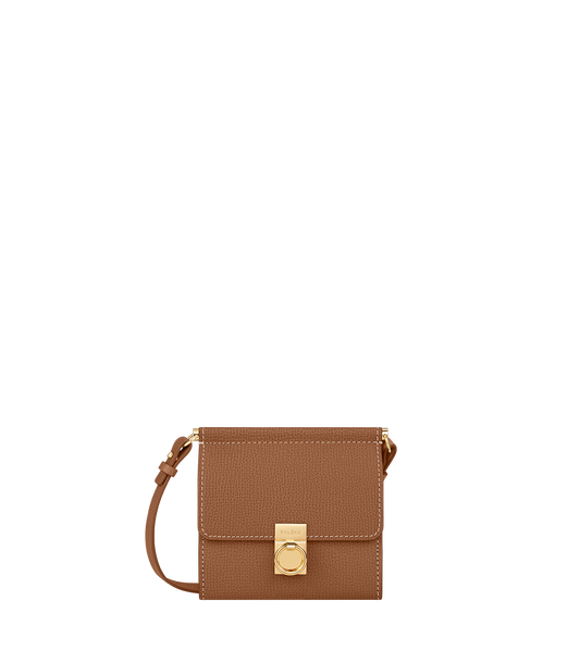 Crossbody Portemonnaie Numéro Sept - Camel Genarbtes Leder