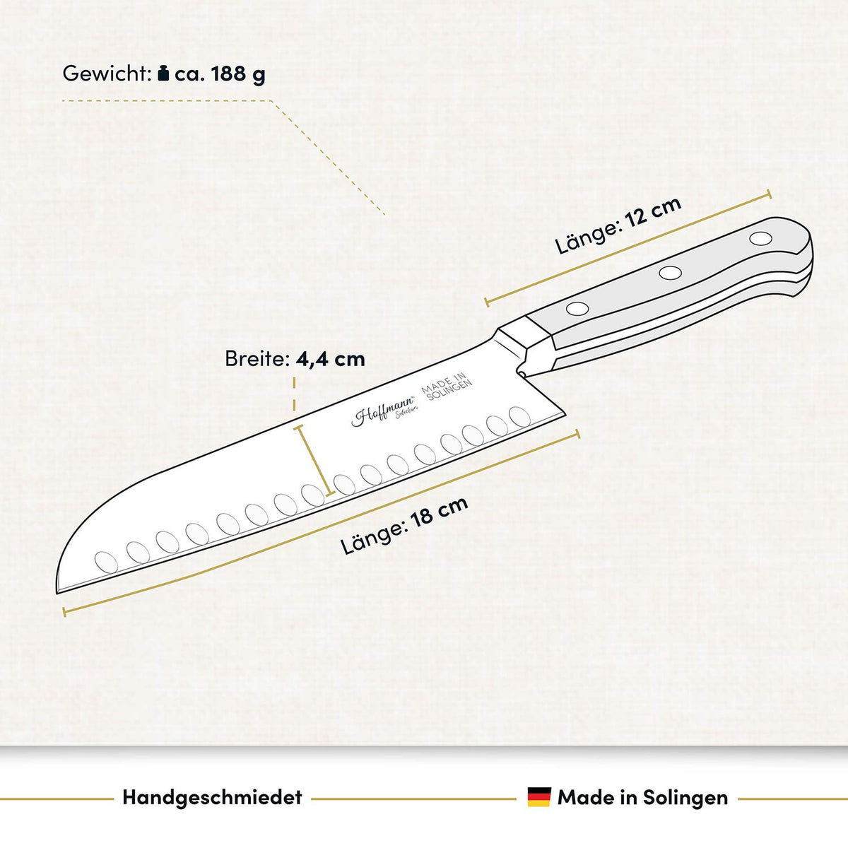 Santokumesser 18 cm, handgeschmiedet in Solingen